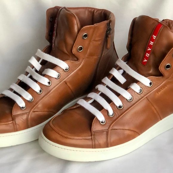 Prada Avenue High-Top Sneaker, Brown - Picture 3 of 6